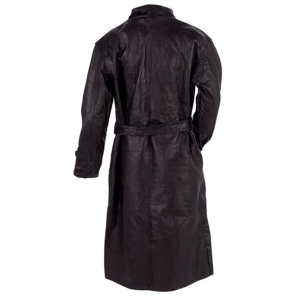 Men's Leather Trench Coat Long Overcoat Lined - Picture 6 of 7